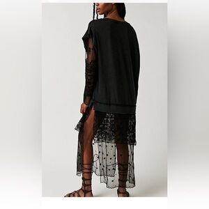 Free People XL Shirt Rock Steady Lace Maxi Skirt Long-Sleeves Sheer Lace